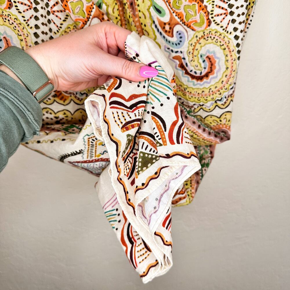Zara Linen Blend Paisley Mandala Floral Print Wide Leg Ankle Flare Pants XXL - Picture 14 of 16